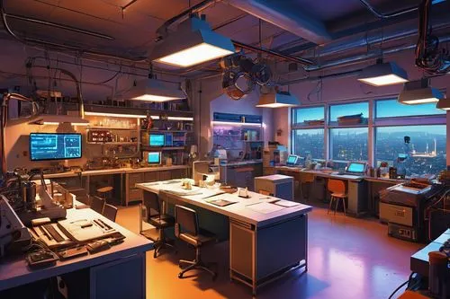 chemical laboratory,laboratory,laboratories,laboratorium,laboratory information,modern office,microenvironment,lab,research station,projectionists,computer room,operating room,cybertown,manufactory,microscopes,workstations,scene lighting,alchemax,study room,radiobiology,Conceptual Art,Sci-Fi,Sci-Fi 17