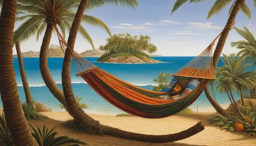 hammock,beach landscape,hammocks,dream beach,caribbean beach,tropical beach,paradise beach,coconut trees,tropical island,coconut palms,jamaica,tropical sea,deckchair,haiti,the caribbean,caribbean,south pacific,coconut tree,carribean,cuba beach,Art,Classical Oil Painting,Classical Oil Painting 19