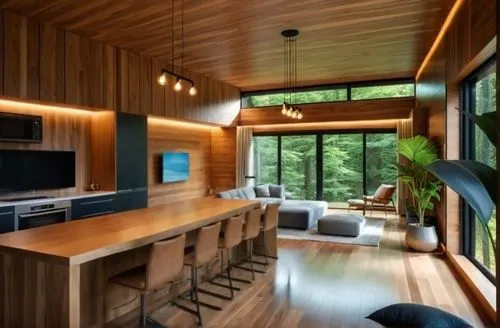 see through the wall,wood casework,modern kitchen interior,modern kitchen,interior modern design,cabin,bohlin,kitchen design,paneling,prefab,mid century house,cabinetry,contemporary decor,kitchen inte