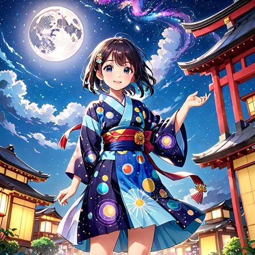 tanabata,yukata,longmei,kimono,tsugumi,megumi,yanmei,kururi,kanako,eiko,suzumiya,iku,yamashiro,hanabi,hideyoshi,rimi,komachi,matsuri,starry sky,xiaoyu,Anime,Anime,Traditional