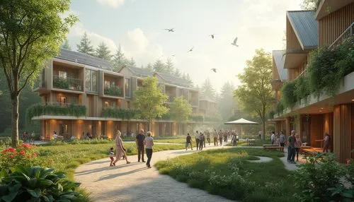 cohousing,ecovillages,ecovillage,europan,arkitekter,ecotopia,new housing development,streamwood,renderings,greenforest,ecoterra,liveability,aurora village,netherwood,weyerhaeuser,woodforest,microhabitats,3d rendering,passivhaus,redevelop,Photography,General,Realistic