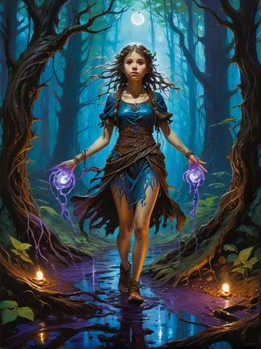 blue enchantress,fantasy picture,faerie,sorceress,the enchantress,mystical portrait of a girl,Illustration,Realistic Fantasy,Realistic Fantasy 03