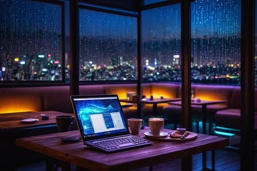 rain bar,japanese restaurant,japan's three great night views,rain on window,neon coffee,romantic night,blue rain,tokyo,cocktail umbrella,computer room,cyberpunk,windows,hanoi,working space,salt bar,computer desk,evening atmosphere,apple desk,rainy,rainy day,Art,Classical Oil Painting,Classical Oil Painting 22