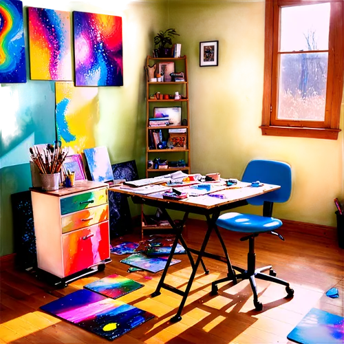 kids room,therapy room,sewing room,photo painting,workroom,saturated colors,playroom,coloristic,work space,workspace,creative office,overpainting,working space,painting work,children's room,photography studio,playing room,roominess,worktable,colorists,Conceptual Art,Oil color,Oil Color 23