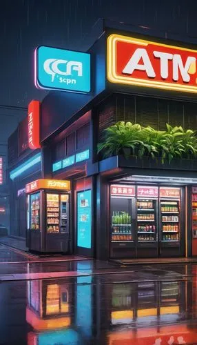 gas station,electric gas station,rain bar,minimart,e-gas station,computer store,noncorporate,aesthetic,newsstand,deli,store front,store,neon coffee,grocery,retailer,supermarket,netgrocer,retro diner,autopolis,grocery store,Conceptual Art,Sci-Fi,Sci-Fi 21