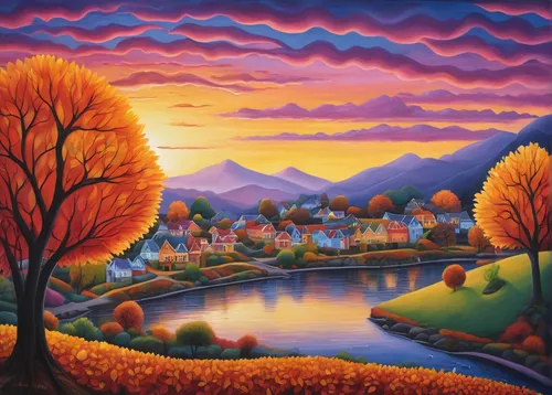 autumn landscape,fall landscape,autumn mountains,river landscape,autumn background,autumn scenery,autumn idyll,mountain landscape,mountain scene,landscape background,mountainous landscape,rural landscape,fall foliage,robert duncanson,purple landscape,nature landscape,one autumn afternoon,autumn trees,home landscape,the autumn,Illustration,Abstract Fantasy,Abstract Fantasy 03