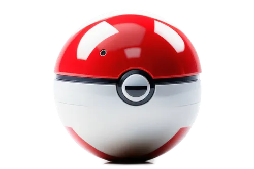 Poké Ball, metallic surface, reflective, sphere shape, button at the middle, red and white stripes, shiny texture, slight scratch, morning light, 3/4 composition, shallow depth of field, vibrant color