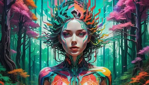 dryad,biophilia,symbiosis,symbiotic,ayahuasca,flora,forest of dreams,world digital painting,digital art,fantasy portrait,natura,digital artwork,digital illustration,sensorium,symmoca,samsara,forest animal,avatar,the forest,meridians,Illustration,Realistic Fantasy,Realistic Fantasy 39