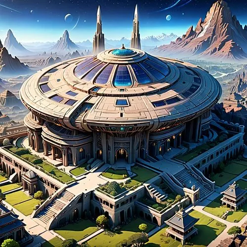 cardassia,citadels,barsoom,naboo,starbase,yavin,futuristic landscape,skyterra,arcology,ancient city,ordos,tirith,atlantis,bonestell,spaceport,homeworlds,planetarium,valerian,scythopolis,bajor