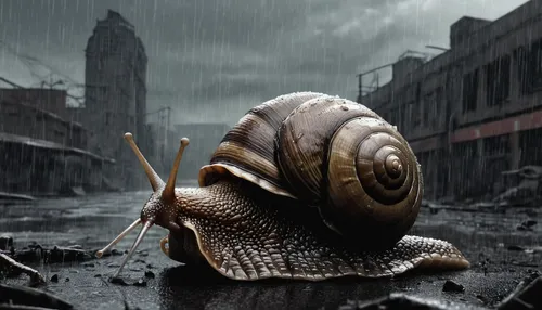 Explore the world through the eyes of a land snail on a rainy day.,snail,land snail,gastropod,mollusk,isopod,nut snail,snail shell,nature's wrath,snails,banded snail,mollusc,carapace,half shell,nautil