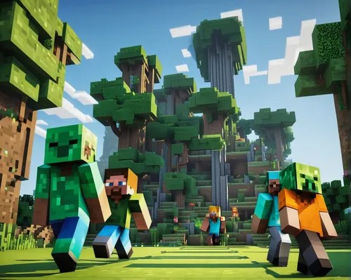 minecraft,villagers,ravine,aaa,patrol,render,green forest,green valley,cube background,deforestation,asterales,green animals,trumpet creepers,rendering,block of grass,biome,green trees,druid grove,miners,mexican creeper,Photography,Artistic Photography,Artistic Photography 06