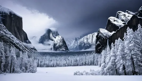 Ansel Adams-Winter Storm, Yosemite Valley (Clearing Winter Storm)-1937,winter background,snow landscape,snowy landscape,winter landscape,snowy mountains,winter forest,snow scene,mountains snow,snowy p