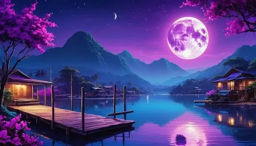 purple landscape,purple wallpaper,purple moon,fantasy landscape,landscape background,fantasy picture,moonlit night,moon and star background,mid-autumn festival,night scene,purple background,purple,tranquility,world digital painting,dusk background,sailing blue purple,moonlit,full hd wallpaper,3d background,purpleabstract,Photography,General,Realistic