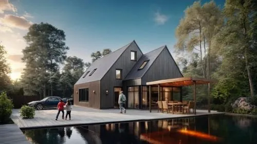 inverted cottage,house with lake,3d rendering,house by the water,modern house,wooden house,timber house,house in the forest,danish house,residential house,cubic house,forest house,pool house,homebuilding,cube stilt houses,arkitekter,passivhaus,dunes house,smart house,vivienda