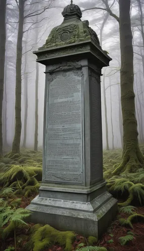 Imagine a deserted war memorial in a misty forest. Write a short story about a visitor who discovers a hidden message on a forgotten plaque.,tombstone,gravestone,tombstones,grave stones,headstone,buri