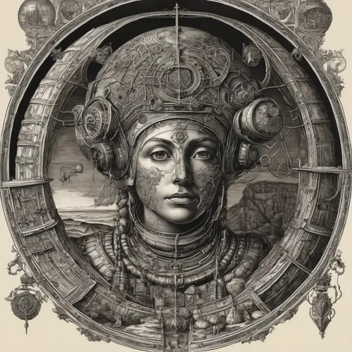 harmonia macrocosmica,trajan,diving helmet,zodiac sign libra,minerva,head ornament,antiquariat,venetian mask,decorative figure,roman soldier,geocentric,cybele,circular ornament,clockmaker,escutcheon,horoscope libra,nataraja,joan of arc,icon magnifying,cleopatra,Illustration,Black and White,Black and White 27