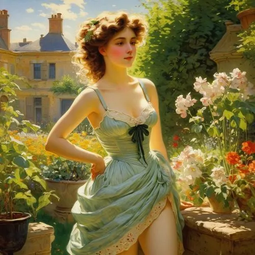 girl in the garden,emile vernon,bonnat,mademoiselle,clytie,auguste,fildes,girl picking flowers,bougereau,secret garden of venus,girl in flowers,in the garden,primavera,flora,holding flowers,perugini,jansons,godward,hildebrandt,rathmann,Art,Classical Oil Painting,Classical Oil Painting 31