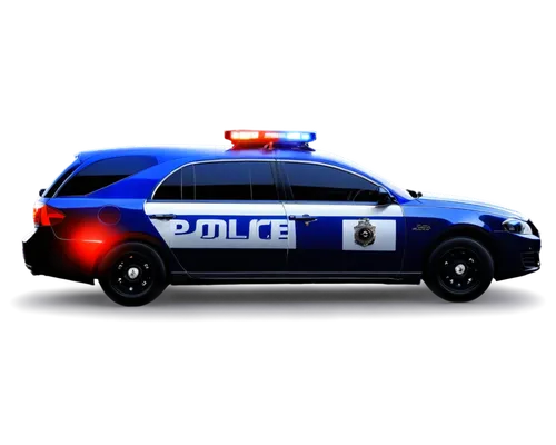 Police car, emergency vehicle, flashing lights, red and blue strobe lights, loudspeaker, police siren sound effect, metallic material, reflective surface, dynamic movement, 45-degree angle, close-up s