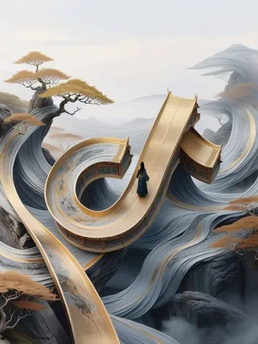 arabic background,calligraphies,qimin,oriental painting,simorgh,japanese waves,Illustration,Realistic Fantasy,Realistic Fantasy 01