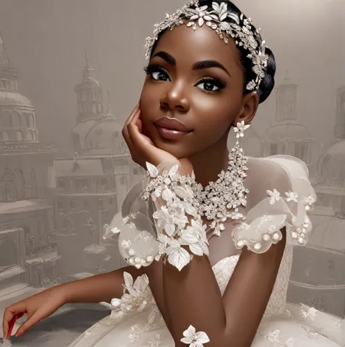 bridal clothing,bridal dress,bridal accessory,bridal,bridal jewelry,maria bayo,beautiful bonnet,debutante,the snow queen,tiana,white winter dress,wedding gown,wedding dresses,white rose snow queen,nigeria woman,beautiful african american women,wedding dress,ball gown,fashion illustration,wedding dress train