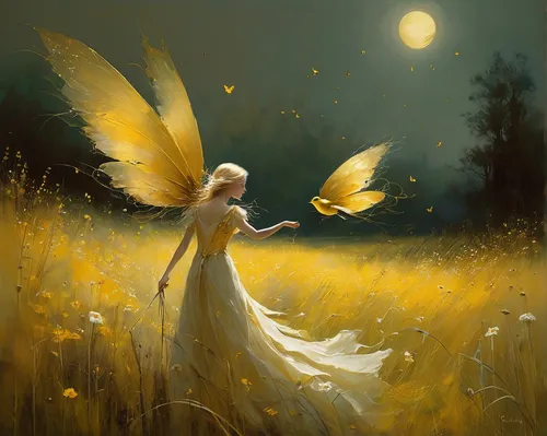 faerie,yellow butterfly,faery,fairy,little girl fairy,fairies aloft,child fairy,flower fairy,fairies,cupido (butterfly),isolated butterfly,fairy queen,fairy dust,fireflies,butterfly isolated,flying dandelions,aurora butterfly,dandelion flying,angel wings,garden fairy,Illustration,Realistic Fantasy,Realistic Fantasy 16