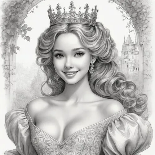 prinses,princess sofia,prinzessin,princess crown,noblewoman,fairy tale character,Illustration,Black and White,Black and White 30