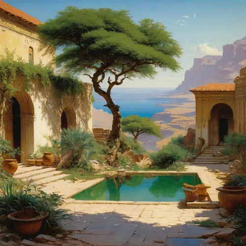 Find a captivating free image of nature,home landscape,robert duncanson,desert landscape,mediterranean,roof landscape,oberlo,tuscan,riad,coastal landscape,desert desert landscape,landscape,hacienda,id