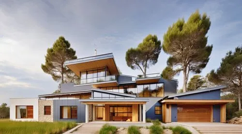 modern house,modern architecture,dunes house,cubic house,prefab,vivienda,roof landscape,smart house,holiday villa,beautiful home,cube house,wooden house,modern style,dreamhouse,luxury home,cantilevers,timber house,mid century house,luxury property,3d rendering,Photography,General,Realistic