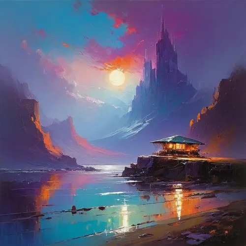 fantasy landscape,futuristic landscape,aivazovsky,fantasy picture,world digital painting,purple landscape,Conceptual Art,Sci-Fi,Sci-Fi 22