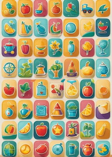 Design a cheerful icon set for a children's learning app.,fruits icons,fruit icons,food icons,fruits and vegetables,food collage,fruit pattern,drink icons,set of icons,icon set,ice cream icons,colorfu