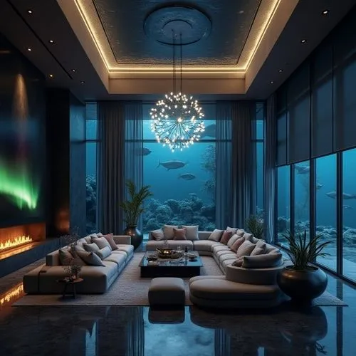 great room,fish tank,luxury home interior,interior modern design,deep ocean,modern living room