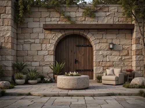 stone gate,garden door,entryway,patio,entryways,stone wall,stoneworks,stone oven,wood gate,village gateway,house entrance,greek island door,archways,patios,doorway,alcove,doorways,front door,inglenook,wine barrel