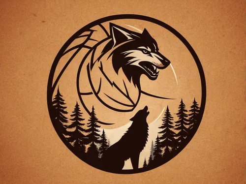 Create a sleek and modern logo with a basketball and a silhouette of a timberwolf for the Timberwolves.,wolves,howling wolf,howl,two wolves,wolf,gryphon,werewolves,gray wolf,wolfdog,canis lupus,conste