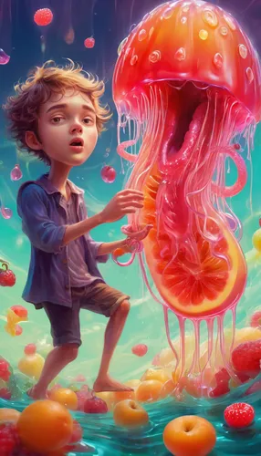 sci fiction illustration,jellyfish,hamburger,anti-cancer mushroom,world digital painting,big hamburger,eleven,apiarium,kids illustration,mushroom landscape,situation mushroom,mushroom island,polyp,little girl with balloons,appetite,donut illustration,cnidaria,3d fantasy,acid lake,cancer illustration,Illustration,Realistic Fantasy,Realistic Fantasy 37