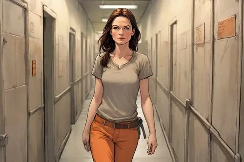 female doctor,sci fiction illustration,woman walking,croft,hallway,locker,khaki pants,lori,cg artwork,pedestrian,girl walking away,female nurse,clementine,corridor,cargo pants,game illustration,katniss,librarian,a pedestrian,woman shopping,Digital Art,Comic