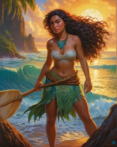 moana,polynesian girl,hula,polynesian,luau,polynesia,tahiti,kalua,mai tai,aloha,molokai,pocahontas,maui,rapa nui,rapanui,mahé,oceania,the sea maid,warrior woman,water nymph,Illustration,Realistic Fantasy,Realistic Fantasy 03