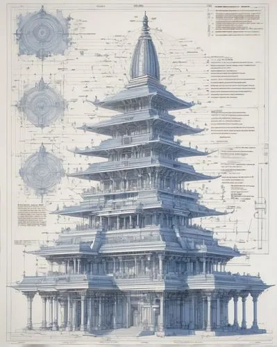 asian architecture,stone pagoda,blueprint,blueprints,pagodas,unbuilt,Unique,Design,Blueprint