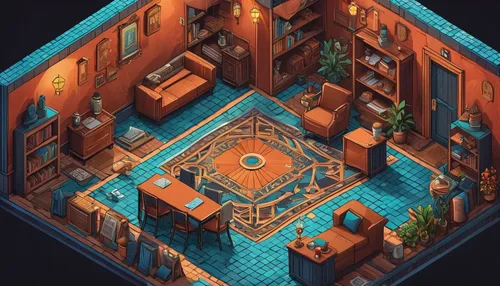 isometric,an apartment,apartment,small house,apartment house,tavern,shared apartment,ornate room,ancient house,terracotta tiles,treasure house,basement,dungeon,witch's house,rooms,small cabin,cellar,apothecary,cabin,tenement,Unique,3D,Isometric