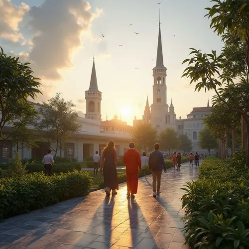 The iconic spires of Isladio Palma glint in the sun as the sun sets over San Salvador. The air is still, and the aroma of the ancient bay fills the air. The iconic Los San Seguro towers over the stree