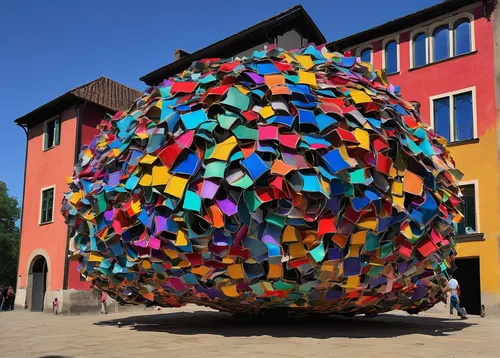 steel sculpture,public art,ball cube,kinetic art,colomba di pasqua,ferrara,paper ball,ball of paper,plastic arts,monferrato,lucca,swiss ball,cube surface,big marbles,scuplture,magic cube,environmental art,murano,dodecahedron,colored rock,Unique,3D,Modern Sculpture