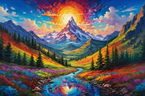 mountain landscape,mountain scene,landscape background,mountainous landscape,mountain sunrise,colorful background,nature background,autumn mountains,alpine landscape,background colorful,nature landscape,fantasy landscape,panoramic landscape,the landscape of the mountains,rainbow background,fire mountain,art painting,landscapes,high landscape,mountain peak