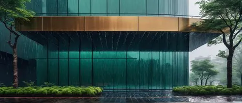 water wall,aqua studio,glass building,rain bar,glass facade,glass wall,rainy,futuristic architecture,rain shower,green waterfall,rainfall,render,futuristic art museum,enclosed,rainstorm,shangri,aoyama,futuristic landscape,apartment block,clad,Art,Classical Oil Painting,Classical Oil Painting 17