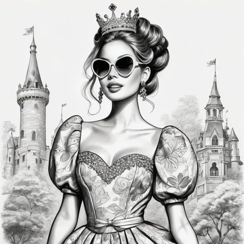 disneyfied,coloring page,queen of hearts,paris clip art,vintage drawing,coloring pages,Illustration,Black and White,Black and White 30