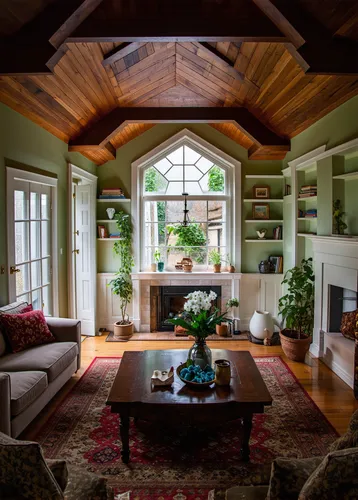 sitting room,family room,sunroom,home interior,living room,wooden beams