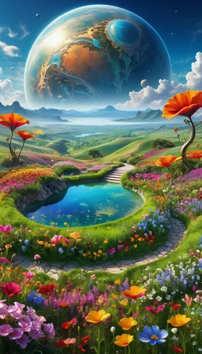 fairy world,mushroom landscape,fantasy landscape,cosmos field,fantasy picture,fantasy world,landscape background,dream world,wonderland,mother earth,fantasy art,alien planet,garden of eden,children's background,meadow landscape,world digital painting,flower garden,alien world,springtime background,splendor of flowers,Photography,Fashion Photography,Fashion Photography 04