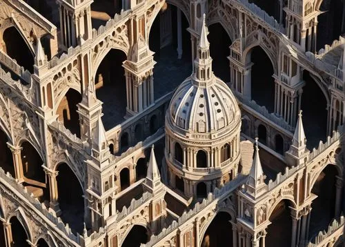 Gothic cathedral, Rome, Italy, ornate stone carvings, stained glass windows, ribbed vaults, pointed arches, grand entrance, intricate facade, ancient statues, mysterious atmosphere, dim lighting, warm