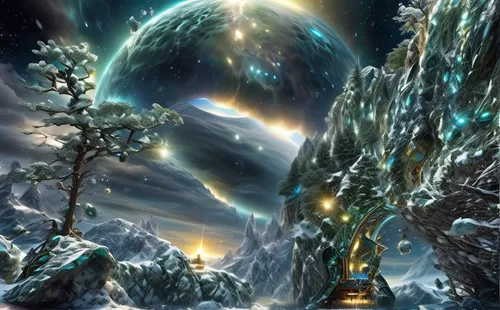 ice planet,fantasy picture,northrend,fantasy landscape,christmas snowy background,fantasy art,fractal environment,christmasbackground,christmas landscape,christmas background,the northern lights,winter background,arcanum,auroras,background image,north star,snowglobes,infinite snow,elven forest,space art