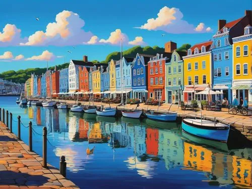 balamory,nyhavn,habour,hanseatic city,venetiaan,christianshavn,willemstad,coastal landscape,harbour,harbor,denmark,bastad,fishing village,stavanger,marstrand,danmark,lillesand,scandinavia,houses clipart,fogge,Illustration,Vector,Vector 05