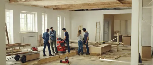 Write a heartwarming scene where the Goliath CNC helps a family during a renovation project.,wooden frame construction,renovation,core renovation,renovate,builders,construction set,ceiling constructio