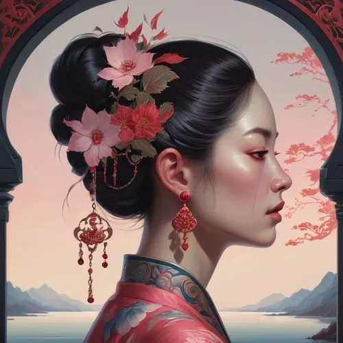 geisha,geisha girl,oriental painting,oriental princess,maiko,oiran,Conceptual Art,Fantasy,Fantasy 01